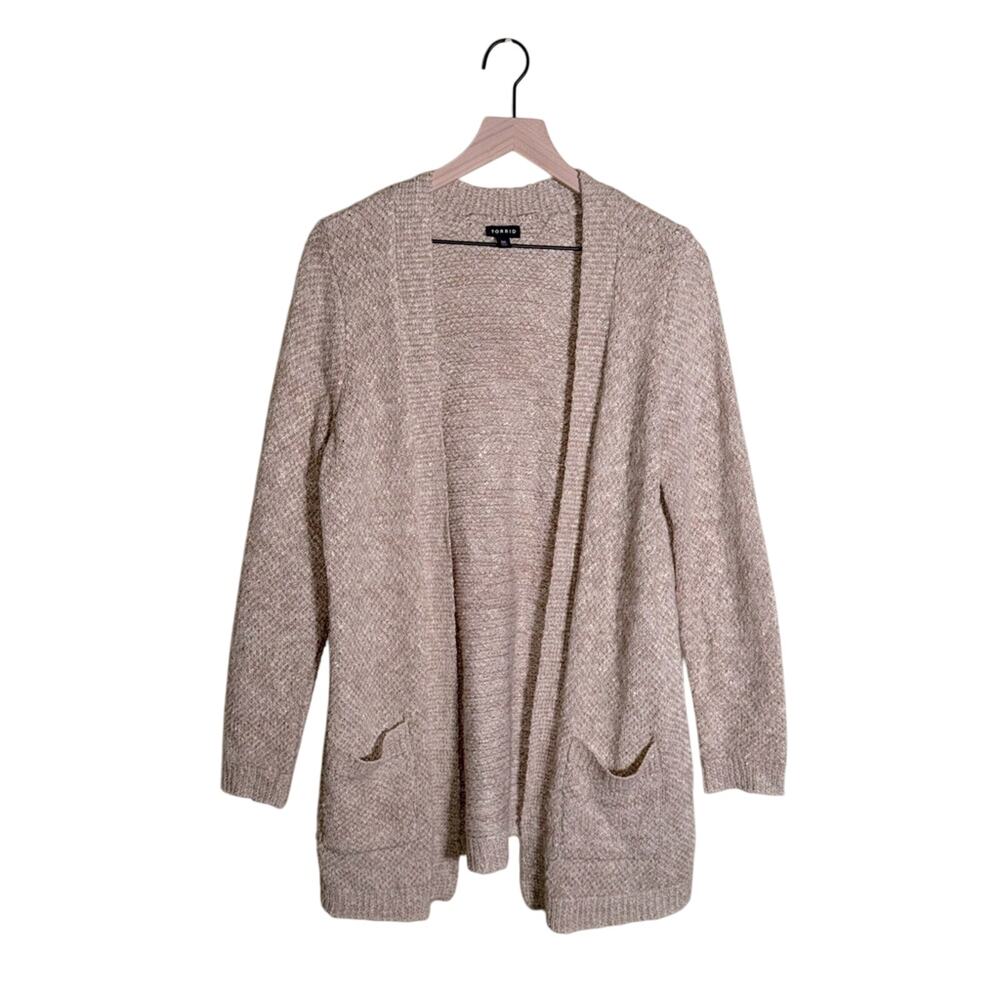 TORRID tan open front knit cozy classic sweater 00